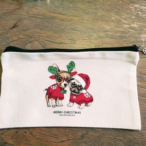 NEW SMALL CANVAS ZIPPER POUCH, COSMETIC BAG, MERRY CHRISTMAS & HAPPY NEW YEAR